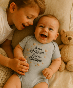 Bébé garçon en body gris 