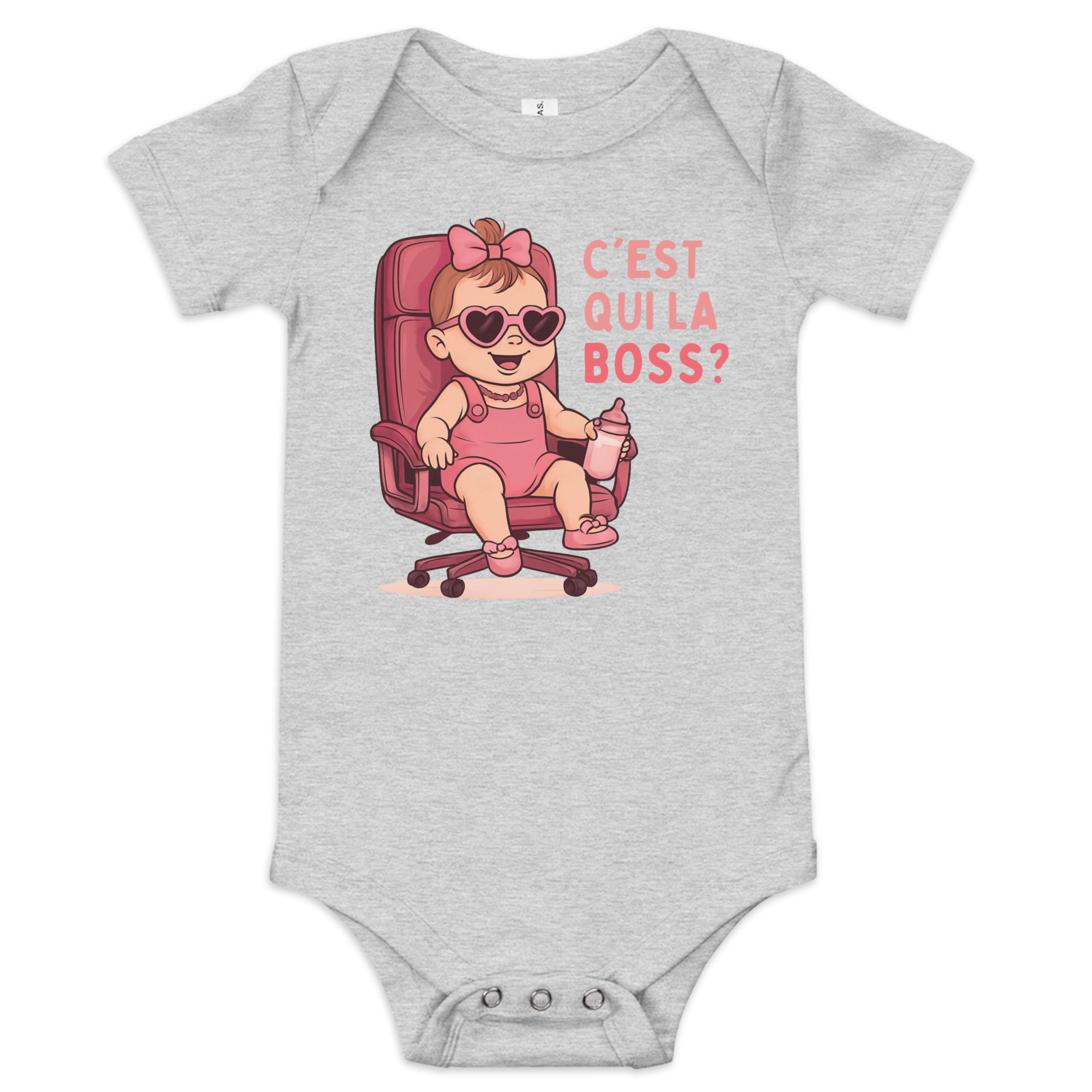 Body bébé fille gris clair humour – C’est qui la Boss ?