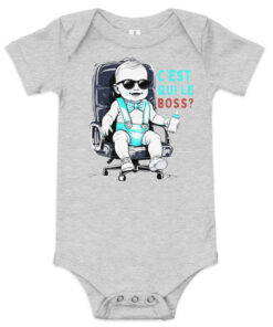 Body bébé garçon gris humour – C’est qui le Boss ?