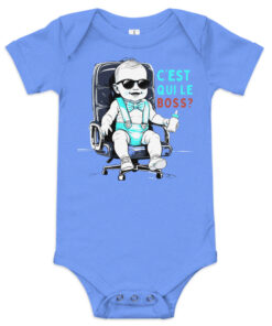 Body bébé garçon bleu humour – C’est qui le Boss ?