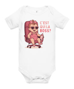Body bébé fille blanc humour – C’est qui la Boss ?