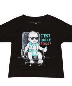 T-shirt garçon noir humour – C’est qui le Boss ?