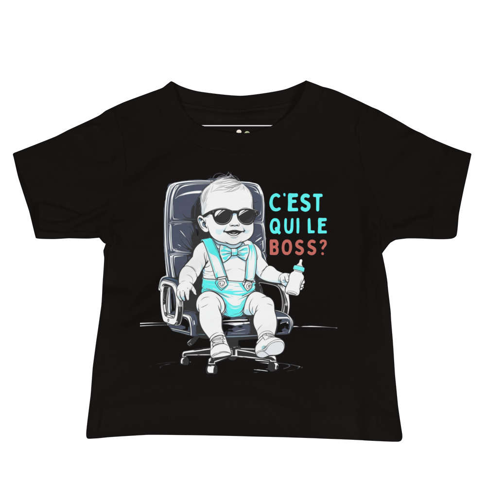 T-shirt garçon noir humour – C’est qui le Boss ?