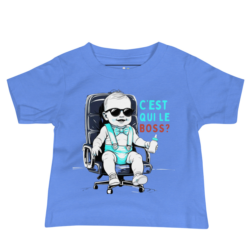 T-shirt garçon bleu humour – C’est qui le Boss ?