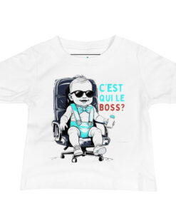 T-shirt garçon blanc humour – C’est qui le Boss ?