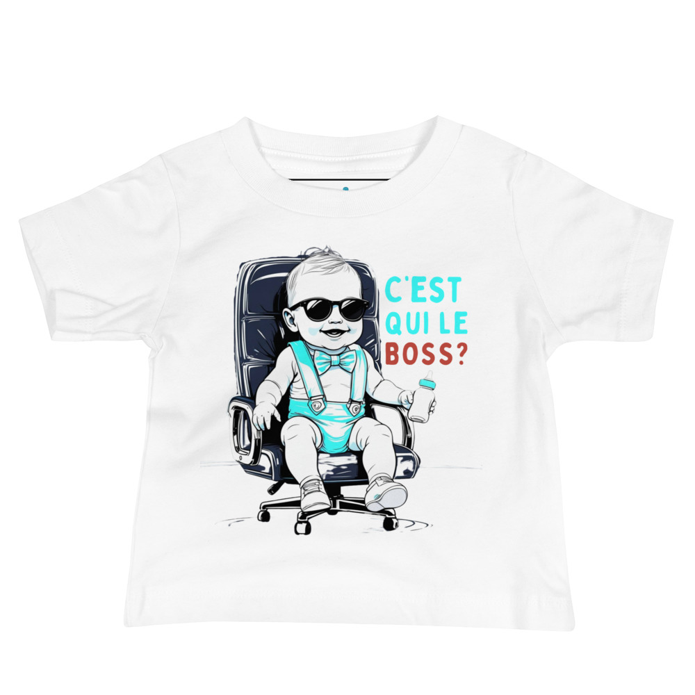 T-shirt garçon blanc humour – C’est qui le Boss ?